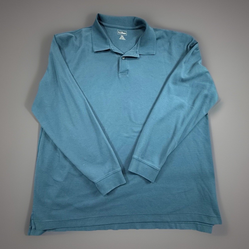 L.L. Bean Mens Polo Shirt 2XL Green Long Sleeve Sueded Jersey Pullover